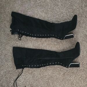 Felt Black and Silver Over the Knee Boots